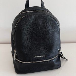 Michael Kors Medium Rhea Backpack Black and Silver